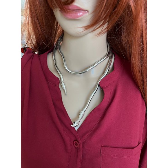 Silver snake necklace choker chunky big statement oversized large necklace cobra - Picture 7 of 8
